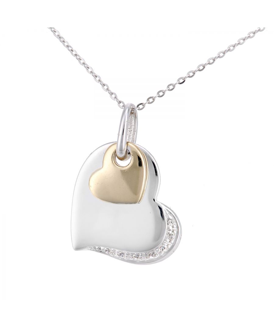 Image for 9ct Yellow and White Gold Diamond Hearts Charm Pendant Necklace of Length 46cm