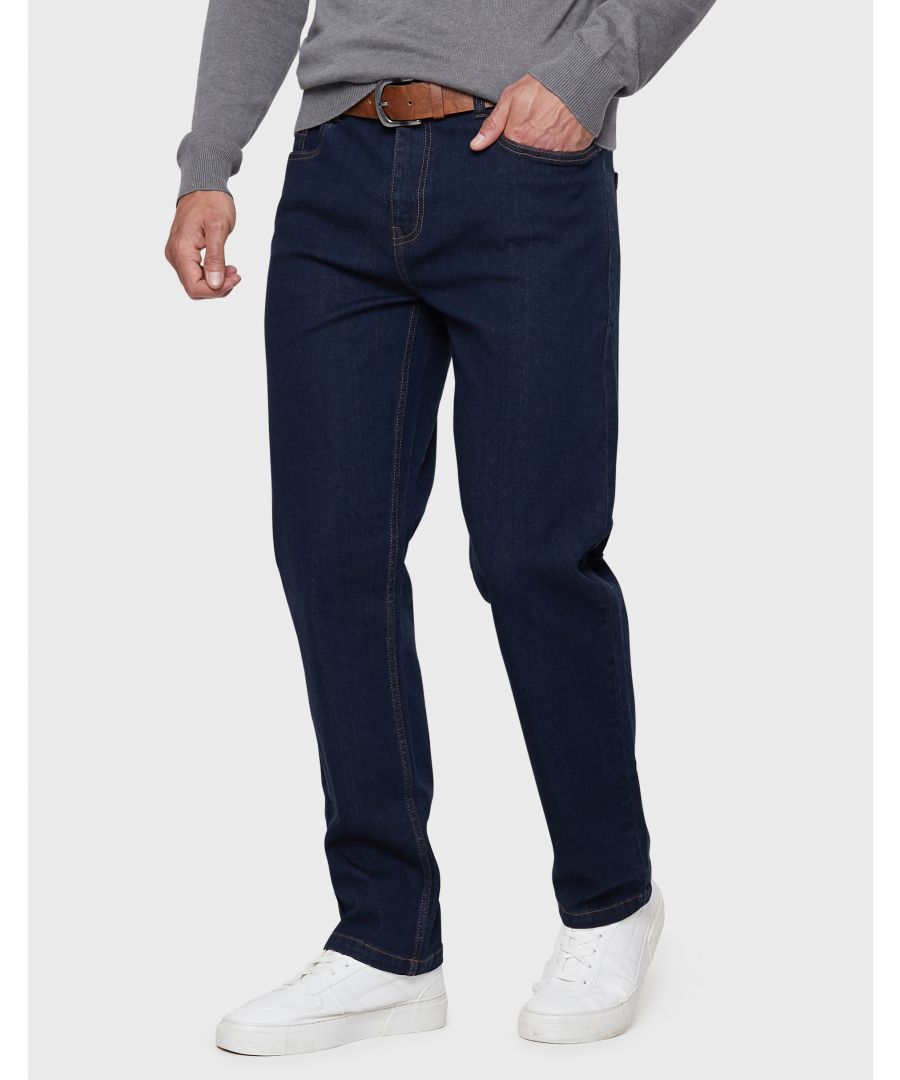 A core item for everyone's wardrobe, these straight fit jeans from Threadbare are made from soft, stretch cotton for a comfortable fit. These jeans have 5 pockets, zip fly and come with a faux leather belt. Team them with a casual shirt or T shirt for the perfect smart casual look. Other washes and fit lengths available.