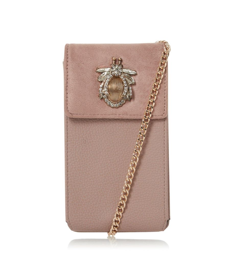 Keep your phone safe and super stylish. Small, but mighty, and adorned with our bespoke embellished bug brooch. The coin purse is neatly tucked away and can be easily removed too.