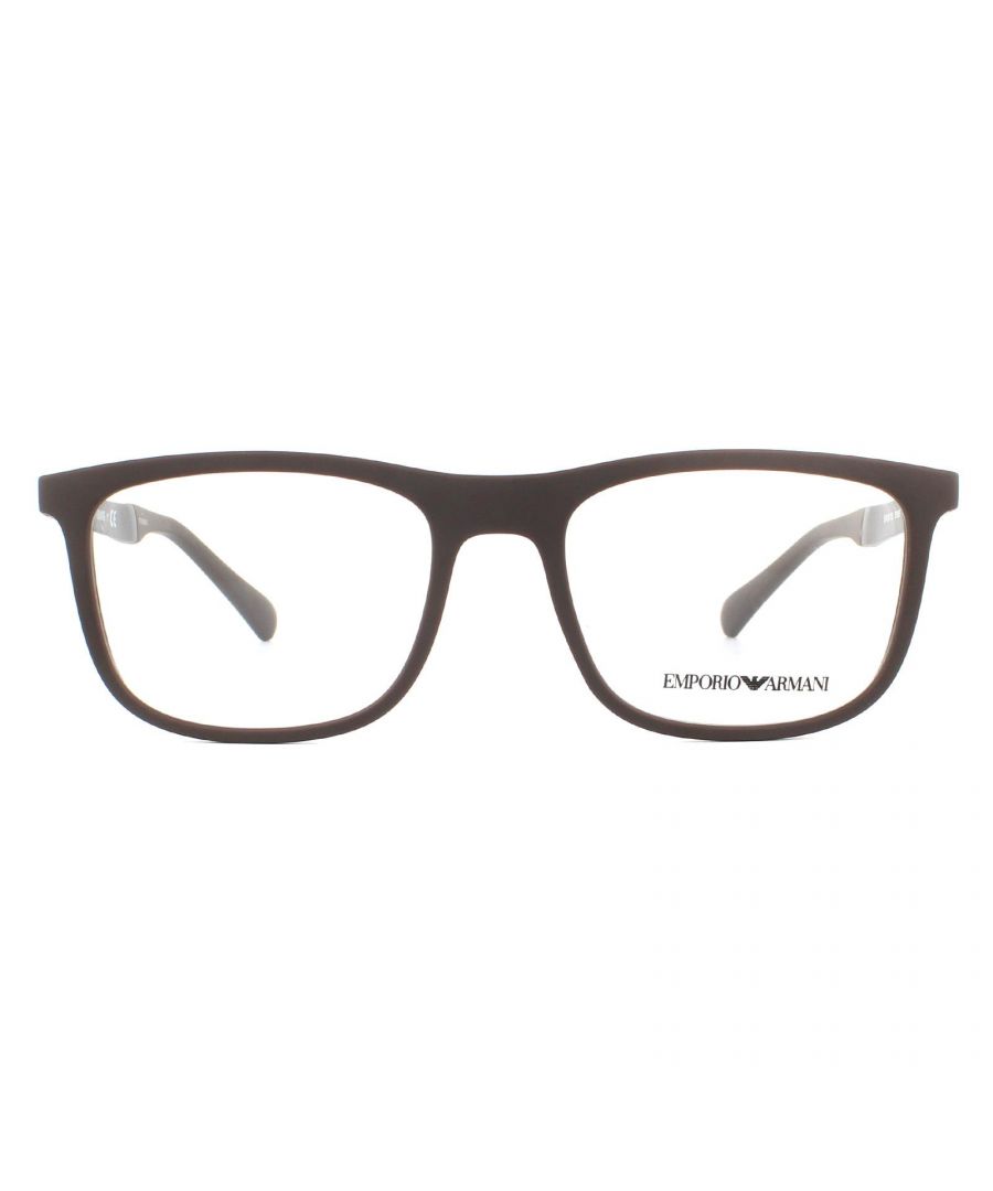 Emporio Armani bril EA3170 5196 Rubberbruine mannen zijn een rechthoekig frame gemaakt van lichtgewicht acetaat, ontworpen voor mannen.