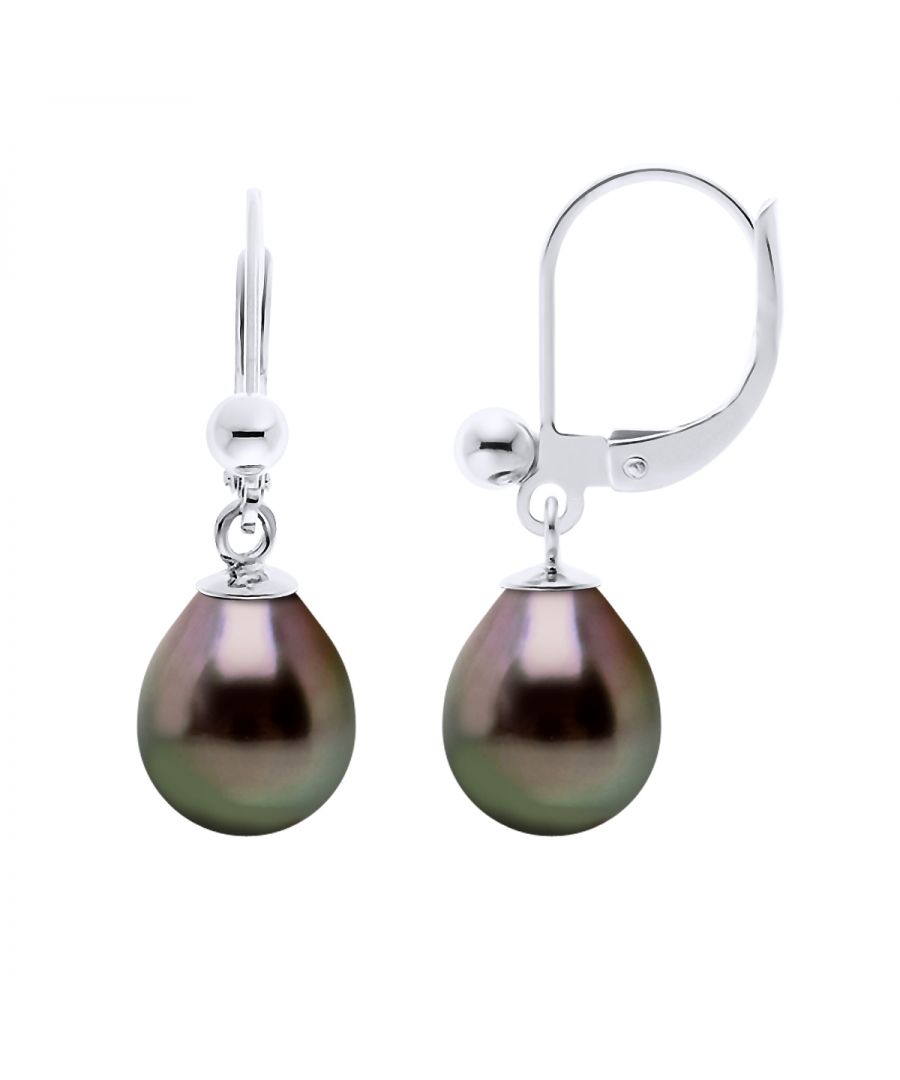 Earrings of 925 Sterling Silver and true Cultured Tahitian Pearl Pear Shape 8-9 mm , 0,31 in - Break system - Our jewellery is made in France and will be delivered in a gift box accompanied by a Certificate of Authenticity and International Warranty