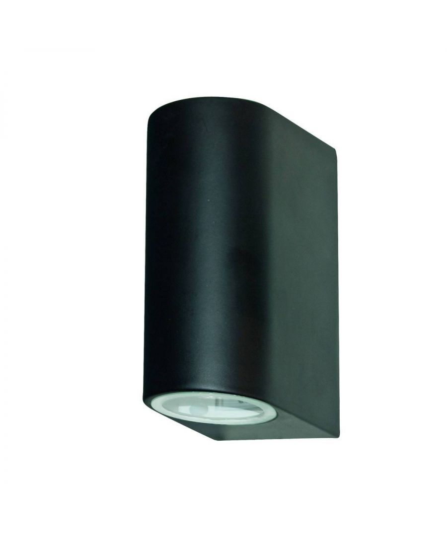 This Black 2 LED Light Outdoor Light with Fixed Glass Lens is simple and stylish. The fitting has a rounded edge and features two lamps with fixed glass lenses on the top and bottom, which provide dual uplight and downlight. And its IP44 rated and fully splash proof, so its ideal for lighting any of your outdoor areas. Complete with LED lamps. | Finish: Cast Aluminium | Material: Glass | IP Rating: IP44 | Height (cm): 14 | Diameter (cm): 6.7 | Projection (cm): 9.8 | No. of Lights: 2 | Lamp Type: LED | Kelvin: 3000 | Lumens: 270 | Wattage (max): 3