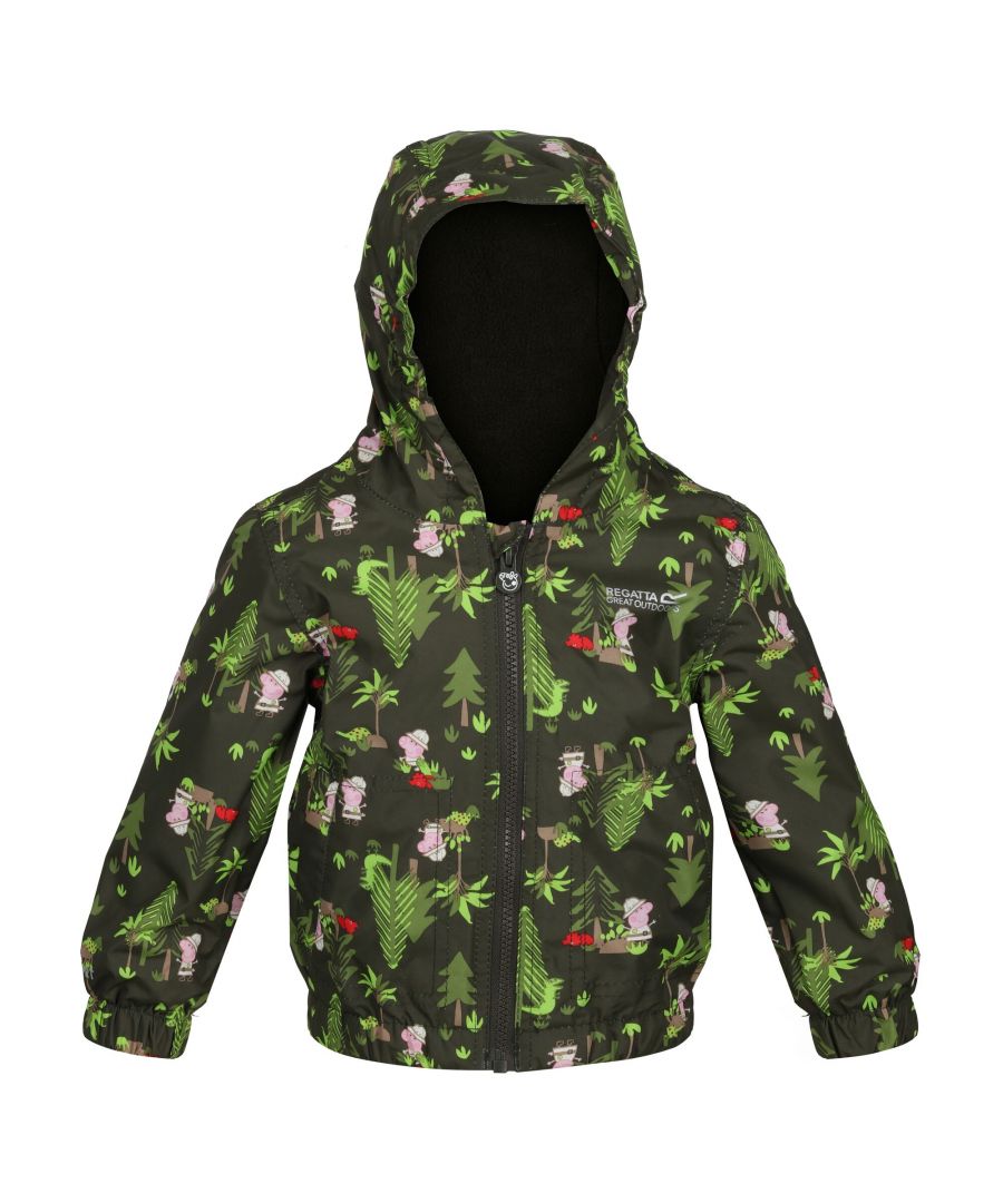 Material: 100% Polyester. Fabric: Hydrafort. Design: Printed, Trees. Fabric Technology: Thermo-Guard. Neckline: Hooded. Sleeve-Type: Long-Sleeved. Fastening: Zip. Characters: George Pig.