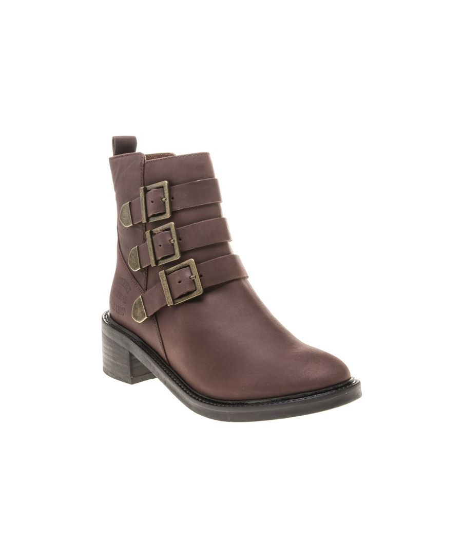 Toughen Up Your Outfit With The Stylish Cheryl Military Women's Boot By Superdry. The Multi Strap Maroon Ankle Boot Is Crafted From Leather And Completed With Biker Inspired Buckles For A Fashionable Finish.
