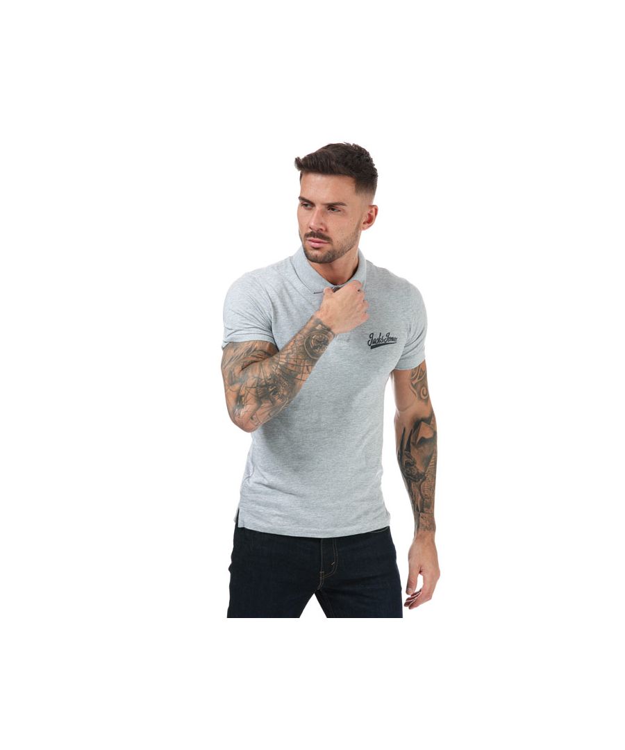 Mens Jack Jones Anything Polo Shirts in grey.- Classic ribbed collar.- Short sleeve with ribbed cuffs.- Two button placket.- Branded buttons.- Branding to left chest.- Regular fit.- 93% Cotton  7% Viscose. Machine washable.- Ref: 12172495A
