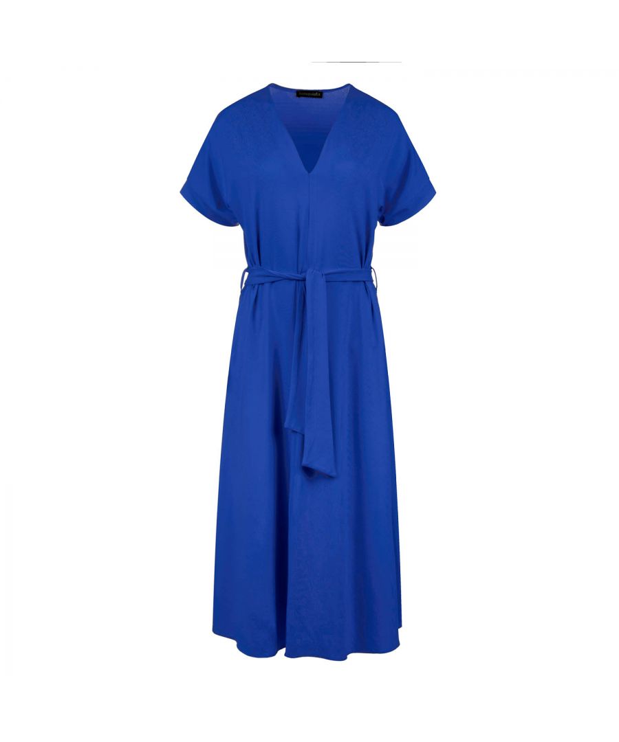 Conquista Womens Royal Blue Jersey Belted Midi Dress - Size Medium