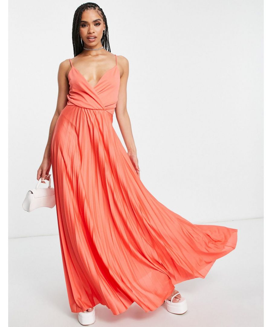 Maxi dress by ASOS DESIGN Add-to-bag material Wrap front Adjustable straps Tie back Regular fit Sold by Asos