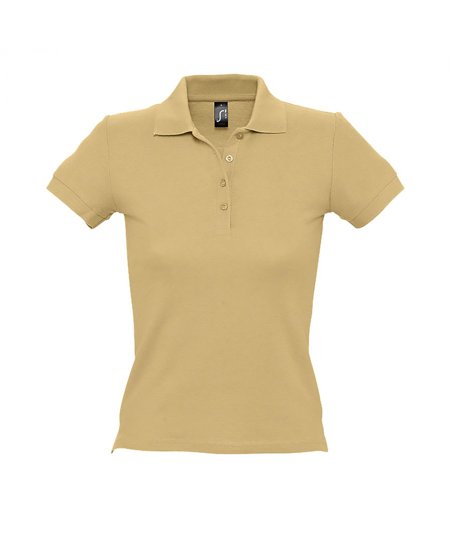 SOLS Womens/Ladies People Pique Short Sleeve Cotton Polo Shirt (Sand) - Size Small