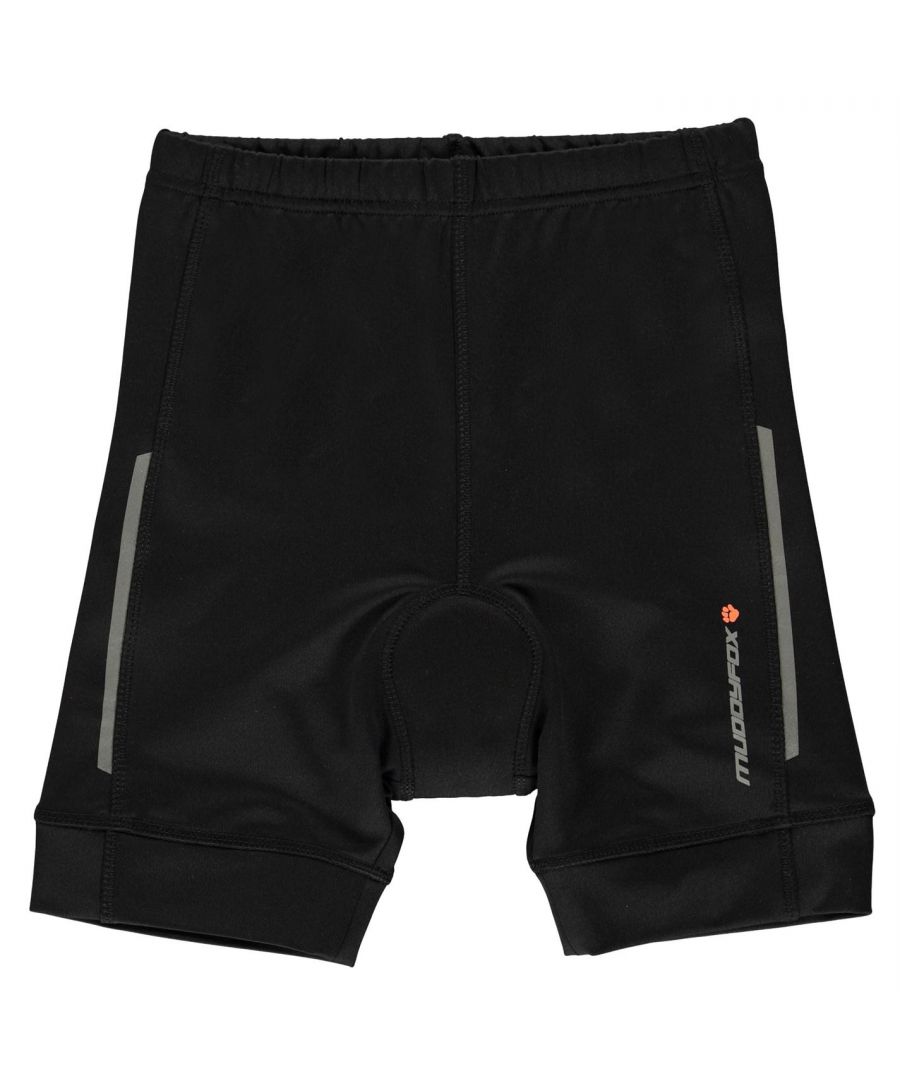 Muddyfox Junior Boy's Padded Cycling Shorts Keep your youngster comfortable on any length bike ride in these Muddyfox Junior Boy's Padded Cycling Shorts, crafted with an elasticated waist, internal drawstring, padded seat, reflective elements and Muddyfox branding. > Junior boy's cycling shorts > Elasticated waist > Internal drawstring > Highly padded seat > Reflective elements > Muddyfox branding > 93% Polyester, 7% Elastane