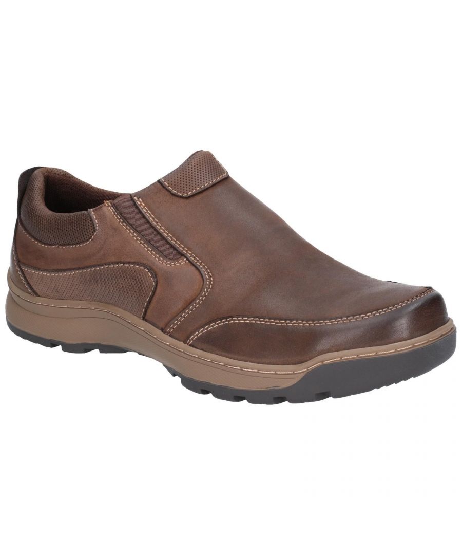 Upper: Leather. Lining: Textile. Sole: Other materials. Slip on shoes for relaxed day-to-day styling. Comfortable rounded apron toe, memory foam foot bed, padded collar and dual elastic gussets.