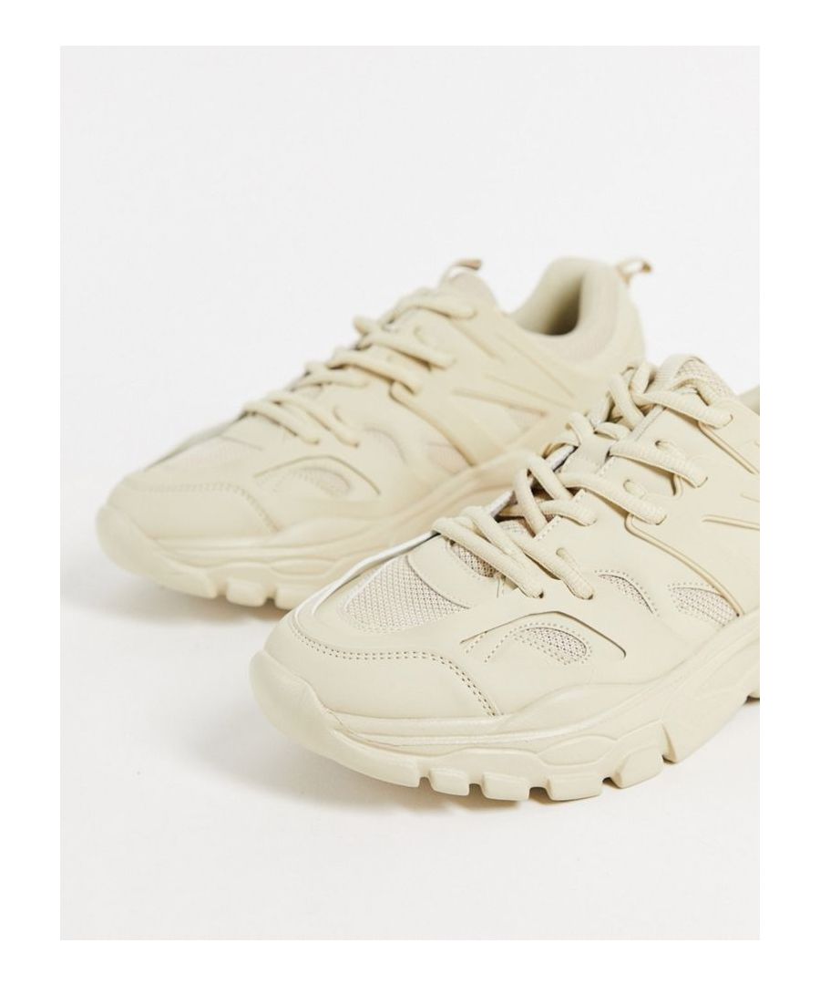 Chunky trainers by Public Desire The chunkier, the better Low-profile design Pull tabs for easy entry Lace-up fastening Padded tongue and cuff Chunky sole Textured grip tread Sold by Asos