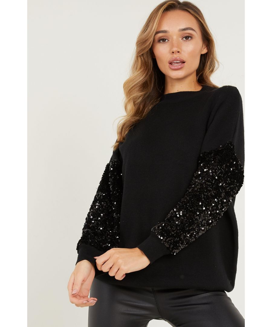 Image for Black Knitted Sequin Sleeve Jumper