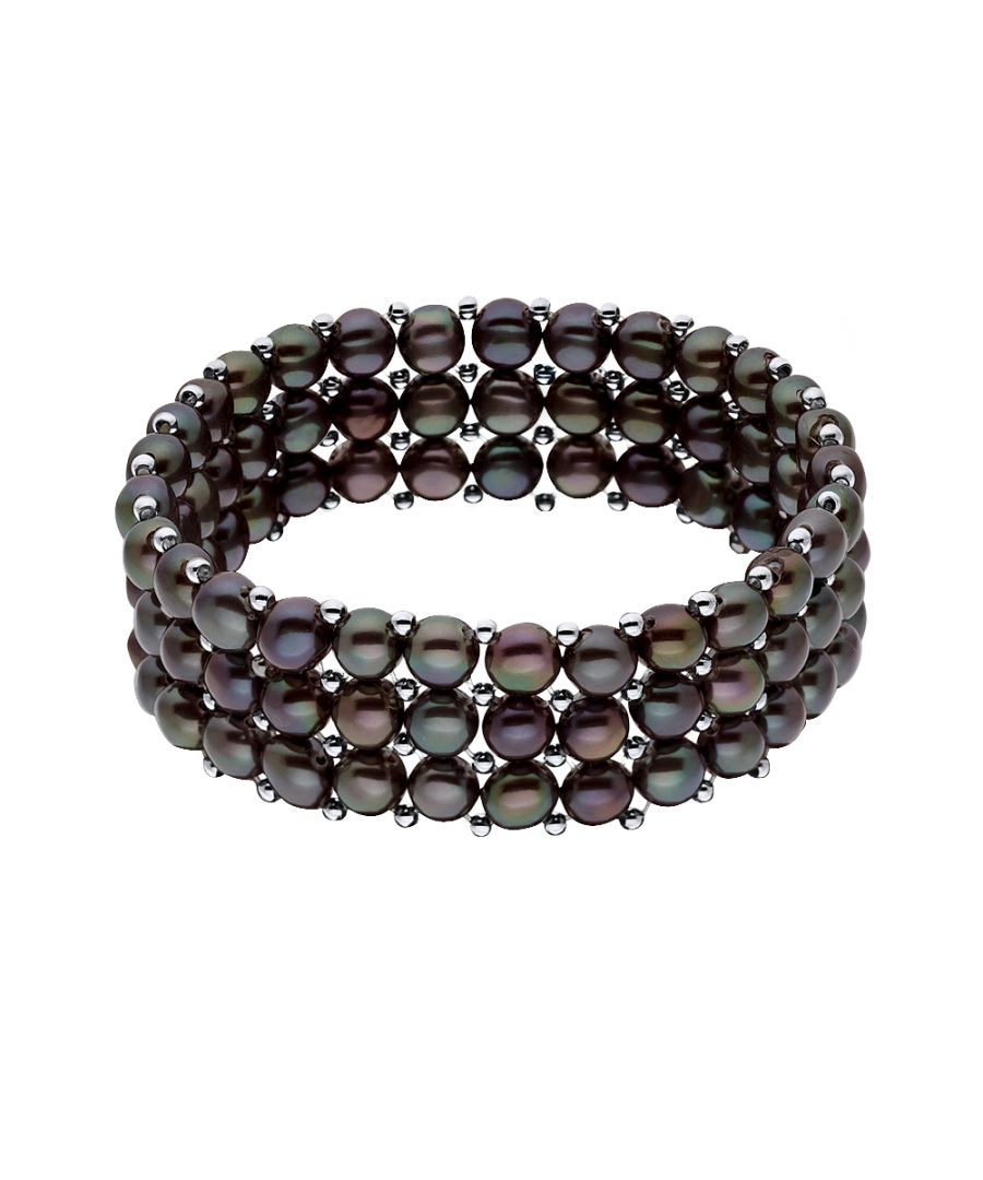 Bracelet of 3 true Cultured Freshwater Pearls 3-4 mm - Black Color Tahitian Style Length adjustable - Our jewellery is made in France and will be delivered in a gift box accompanied by a Certificate of Authenticity and International Warranty