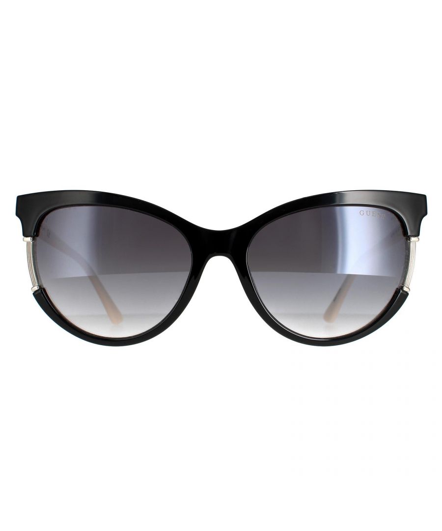Guess Cat Eye Womens Shiny Black Gradient Smoke Grey GU7725  GU7725 are a stylish cat-eye style crafted from lightweight acetate, The frame is designed for all day wear while the brand's logo is showcased on the temples for authenticity.