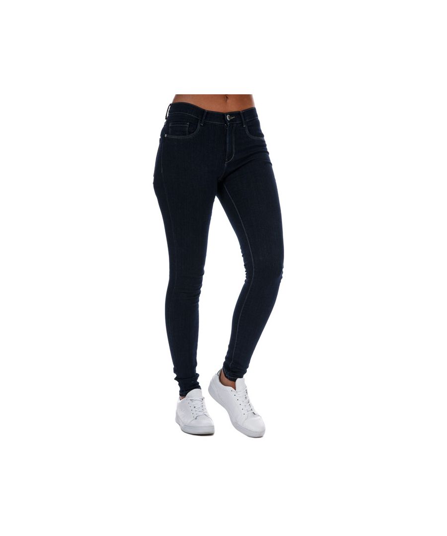 Womens Only Rain Life Skinny Jeans in dark blue denim.<BR><BR>- 5-pocket construction. <BR>- Zip fly and button fastening.<BR>- 5 belt loops.<BR>- Skinny fit.<BR>- 53% Viscose  29% Polyester  17% Polyester  1% Elastane.<BR>- Ref: 15129693
