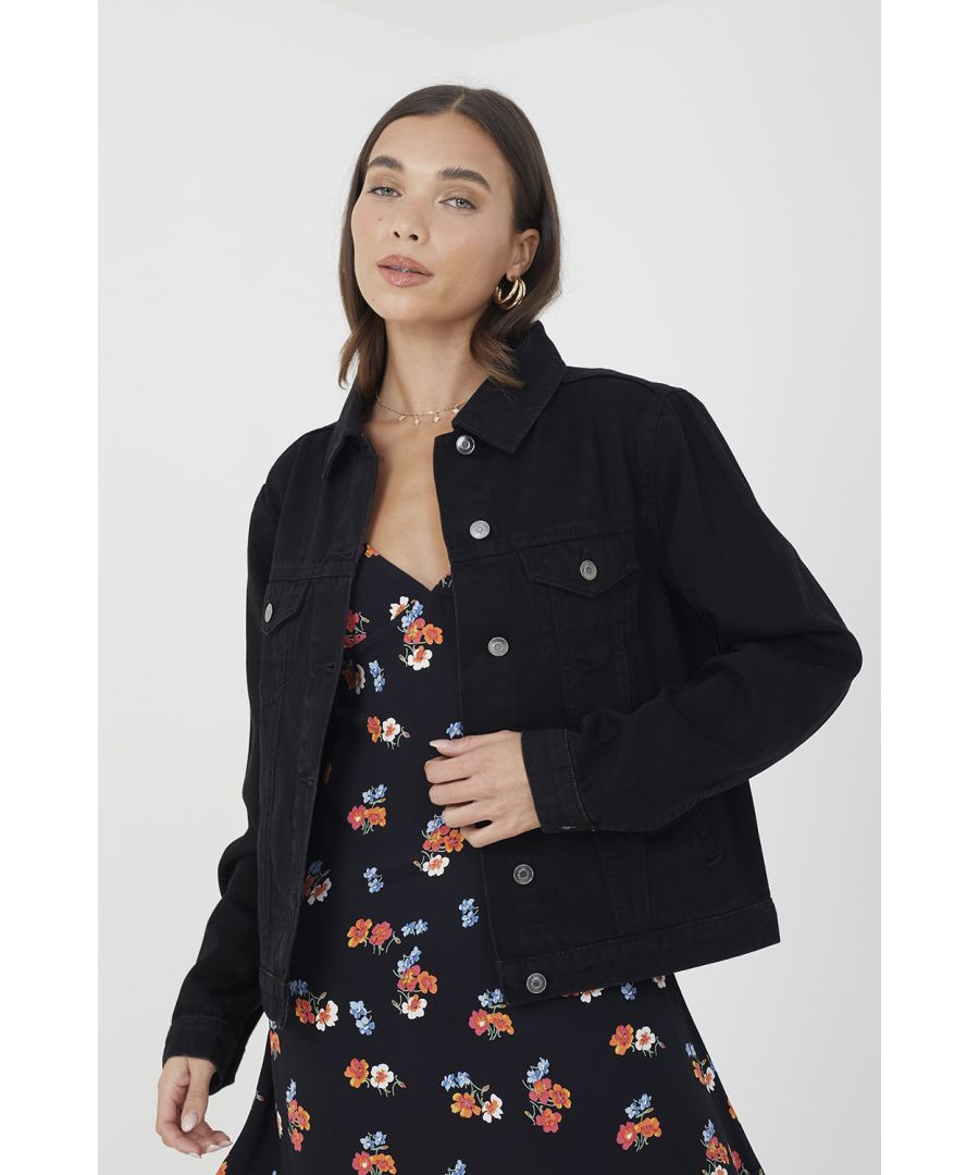 Brave Soul Womens Black 'Blooms' Western Style Denim Jacket - Size 10 UK