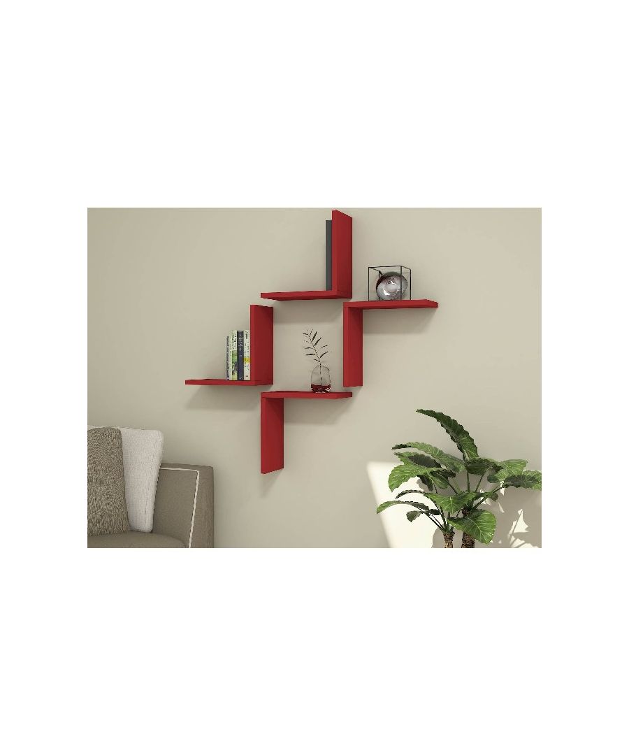 This modern and functional shelf is the perfect solution to keep your books and objects in order and to furnish your home in an original way. Thanks to its design, it is ideal for the living area, the sleeping area of the house and the office. Assembly kit included, easy to clean, easy to assemble. Color: Red | Product Dimensions: Each Piece W30xD16xH30 cm | Material: Melamine Chipboard, PVC | Product Weight: 5 Kg | Supported Weight: Each Shelf 3 Kg | Packaging Weight: W43xD21xH16 cm Kg | Number of Boxes: 1 | Packaging Dimensions: W43xD21xH16 cm.