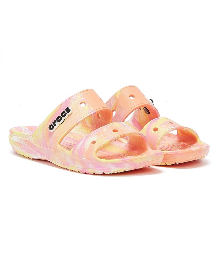 A blend of the Classic Clog and Crocs Slide, the Crocs Sandal boasts two upper straps for extra comfort and foot security. Seven holes per sandal allow you to personalise with Jibbitz™ charms whilst Croslite™ foam footbeds will mould to your foot for a custom fit with excellent arch support. This iterations boasts an allover marble print.
