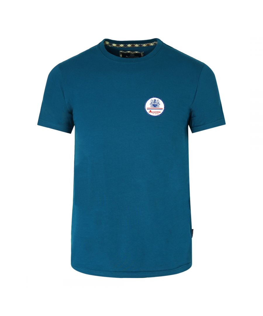 Aquascutum blauw T-shirt met patchlogo