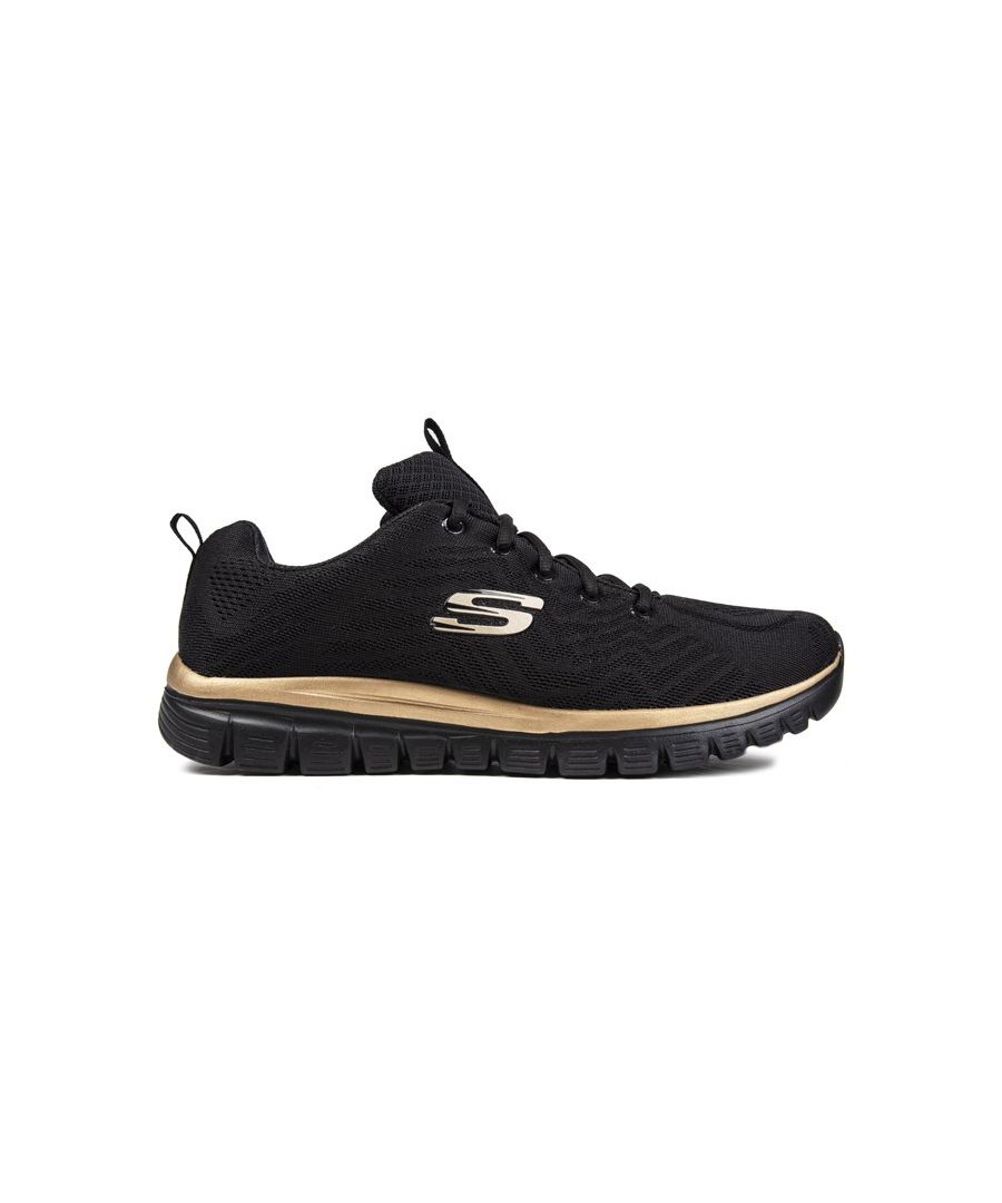 Womens black Skechers graceful get connected trainers, manufactured with nylon and a rubber sole. Featuring: memory foam and comfy outsole. lightweight sole.