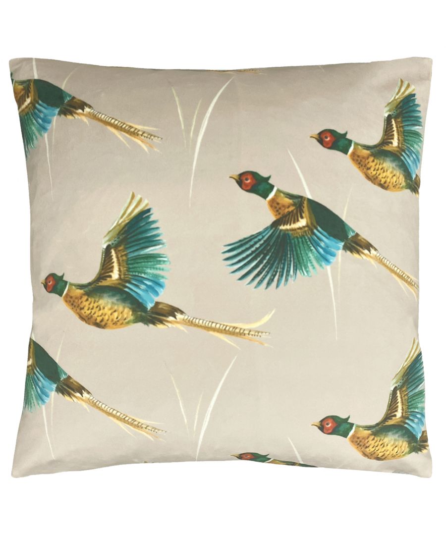 Evans Lichfield Country Flying Pheasants Hand Painted Printed Cushion Cover - Brown - One Size