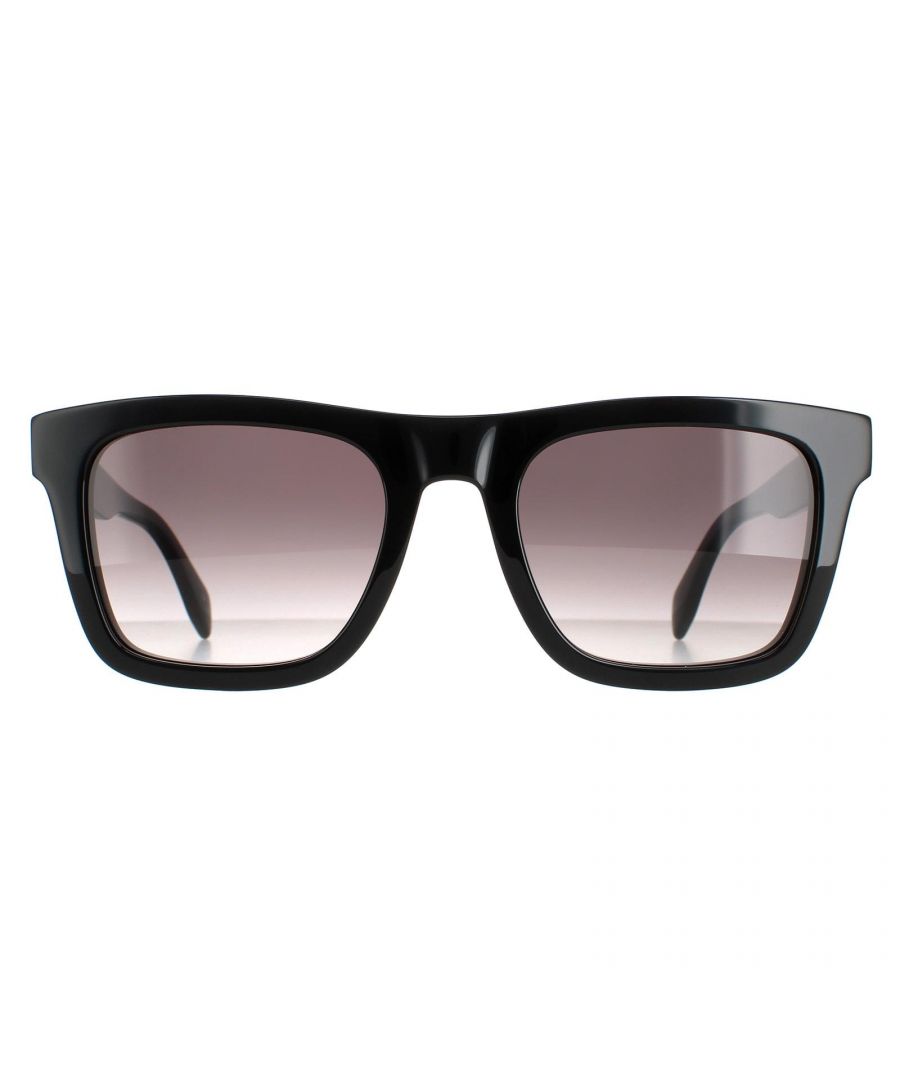 Alexander McQueen Square Mens Shiny Black Grey Gradient AM0301S  Sunglasses are a classic square style crafted from lightweight acetate. The Alexander McQueen logo features on the temples for brand authenticity.