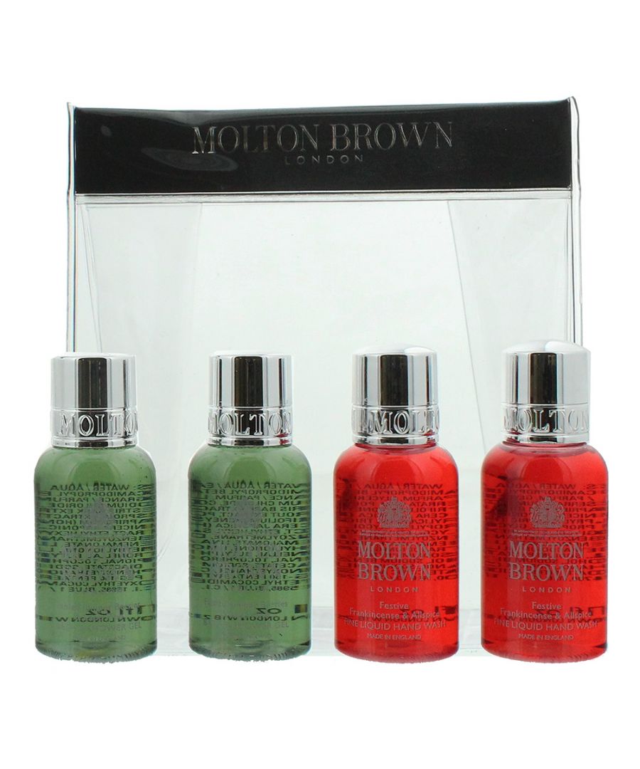 Made in England with ingredients sourced from around the world, Molton Brown’s soaps, body washes and body care products are designed to make your bathing routine a time for indulgence, and your skin and hair healthier than it’s ever been. This set includes 2 x Festive Frankincense & Allspice Hand Wash 30ml and 2 x Fabled Juniper Berries & Lapp Pine Body Wash 30ml.