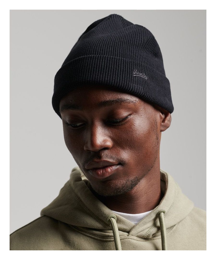 Superdry Mens Organic Cotton Orange Label Vintage Logo Beanie - Black - One Size