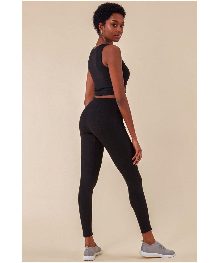 Image for Cosmochic High Neck Crop Top with Leggings Lounge Set - Black
