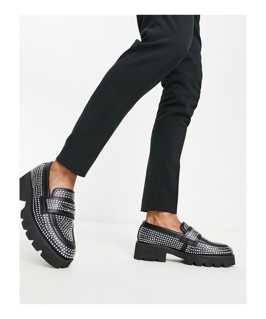 Shoes by ASOS DESIGN Next stop: checkout All-over diamante embellishment Slip-on style Penny front Round toe Chunky sole Sold by Asos