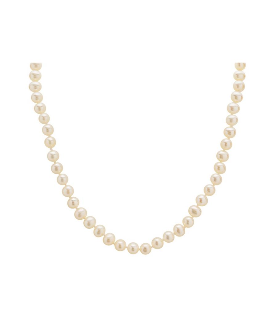 This traditional and elegant cultured freshwater pearl necklace is set with 5-5.5mm pearls and fastened with a 9ct gold bolt ring clasp. Measuring 18in/46cm, this classy necklace is very wearable for every occasion. Metal Type: Yellow Gold Metal Stamp: 9 ct (375) Gem Type 2: Pearl