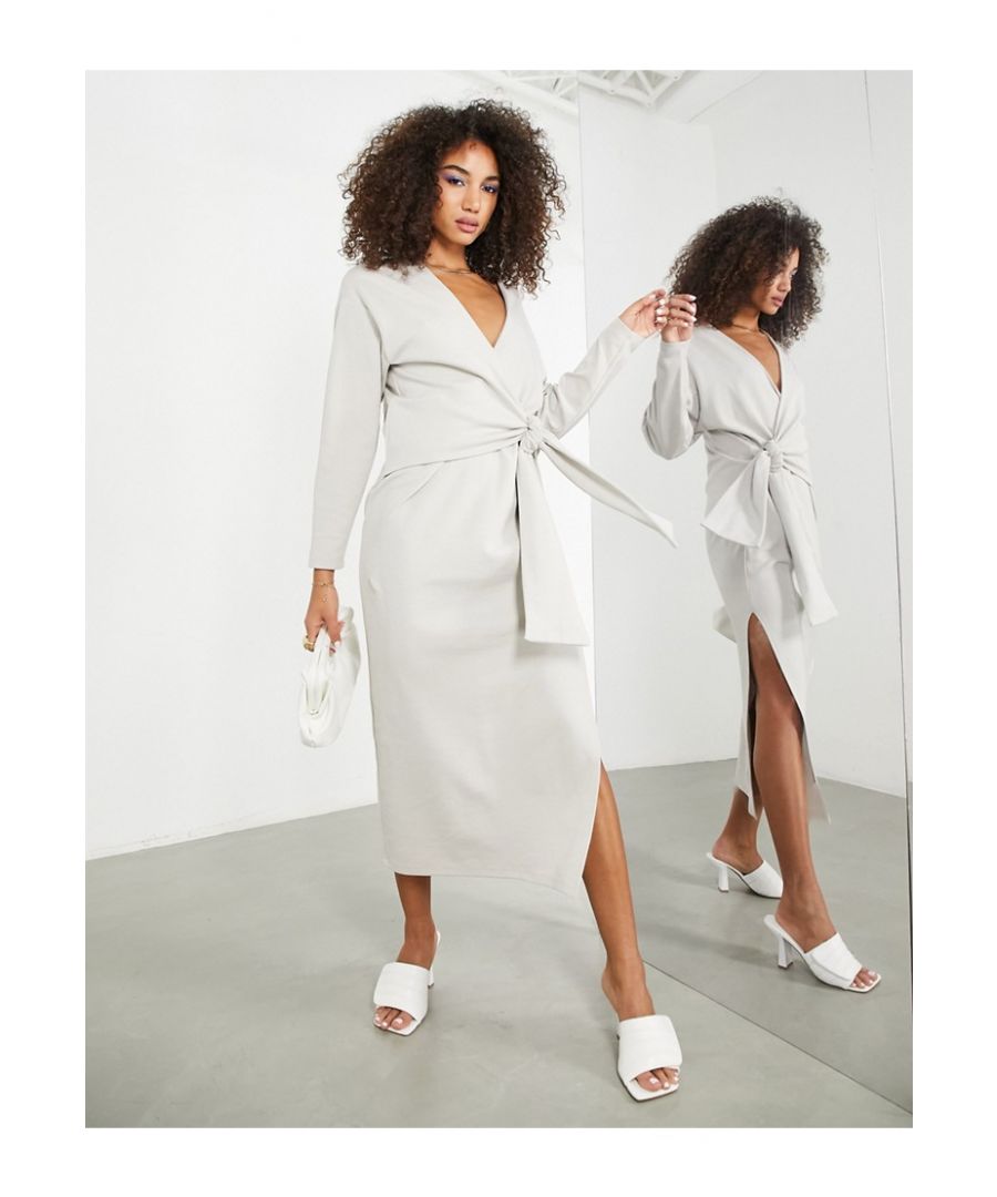 Dresses by ASOS EDITION All other dresses can go home Wrap front Drop shoulders Tie front Side split Regular fit Sold by Asos