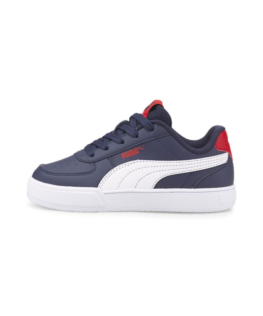 The inspiration behind these trainers is probably obvious: the basketball shoes worn by some of the best players during the 1980s. With a rich constructed upper that stays true to the PUMA DNA, they feature a synthetic upper with a soft leather eyestay and toe overlay. Plus there's the perforation details on the vamp. But arguably the most noticeable part of these shoes and what makes them stand out is the stacked midsole design combined with a heavy visible texture. Modern, but timeless. DETAILS Low bootSynthetic upper with leather eyestay and toe overlayElevated midsole designNon-marking rubber outsolePerforation on toePUMA branding on heel and quarterPUMA Formstrip on lateral sidePUMA No. 2 Logo on upperPUMA No. 1 Logo on tongue and outsolePUMA Kids’ style: Recommended for young kids between 4 and 8 years