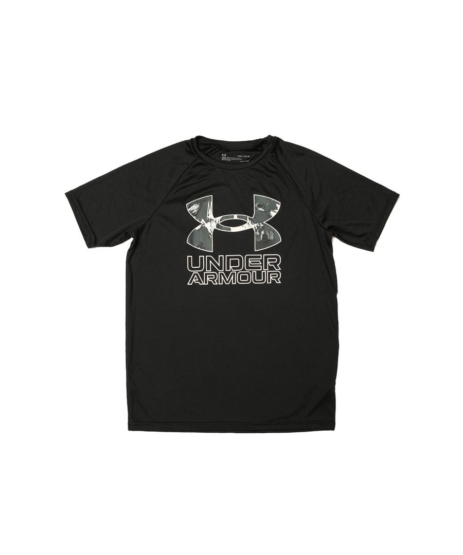 Image for Boy's Under Armour Junior UA Tech Hybrid Print Fill T-Shirt in Black