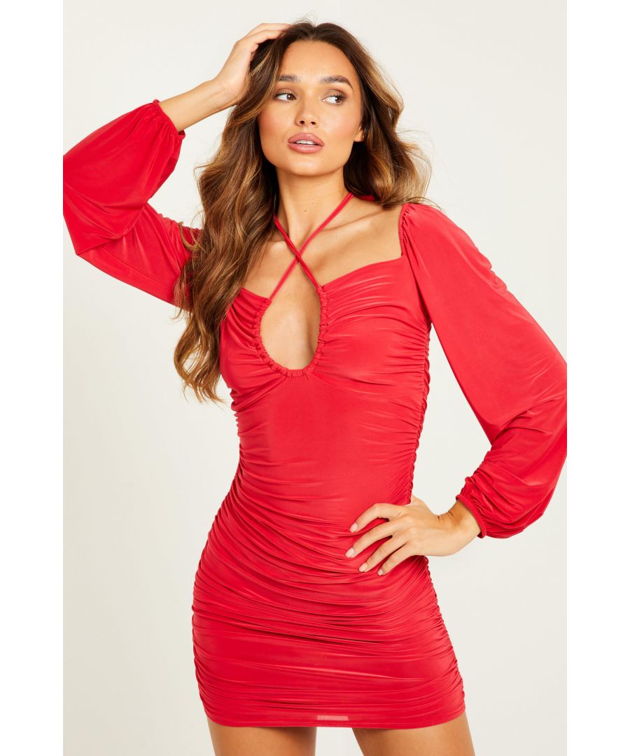 Brown Long Sleeve Cut Out Dress