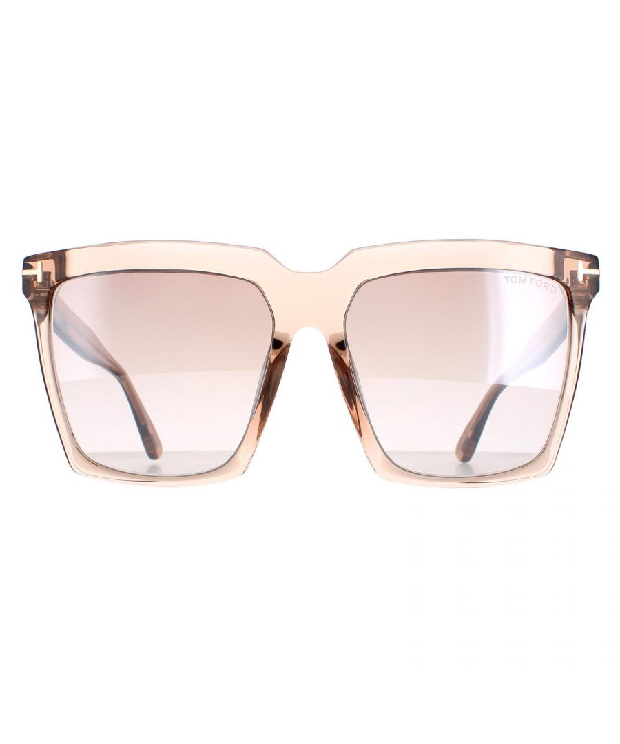 Tom Ford Square Womens Shiny Transparent Beige Brown Mirror Sabrina 02 FT0764  Sunglasses are a very bold square style with angular corners for a great strong modern look.