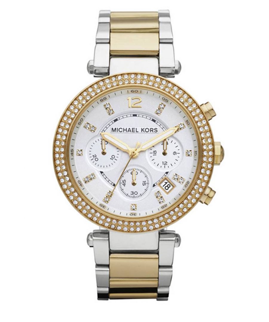 Michael Kors Parker MK5626 is een mooi en aantrekkelijk dameshorloge. EAN 0691464876500. De hoogwaardige kast is gemaakt van tweekleurig staal met goudkleurige beplating. De witte wijzerplaat geeft het horloge die unieke look.  Koop dit horloge nu op d2time!
