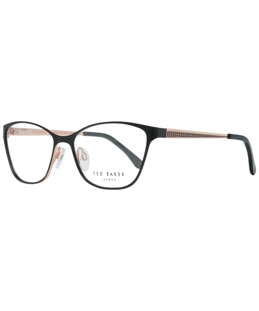 Ted Baker Cat Eye Womens Black and Rose Gold TB2227 Maddox  Glasses are a classic cat eye style crafted from lightweight metal. The Ted Baker logo features on the plastic temple tips for brand authenticity.