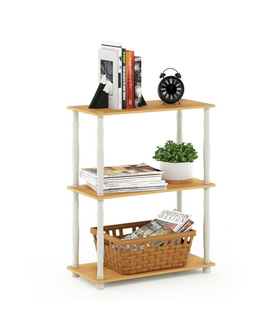 - Furinno Turn-N-Tube Series storage shelves comes in 2-3-4-5-Tiers and variety of width and depth.\n- There are no screws involved, thus it is totally safe to be a family project.\n- Just turn the tube to connect the panels to form a storage shelf.\n- Care instructions: Wipe clean with clean damped cloth. Avoid using harsh chemicals.