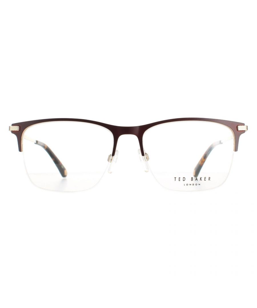 Ted Baker Semi Rimless Mens Brown TB4263 Wray Glasses Frames TB4263 Wray are a semi rimless style crafted from lightweight metal. Adjustable nose pads and plastic temple tips ensure all day comfort The Ted Baker branding features on the slender temples for brand authenticity.