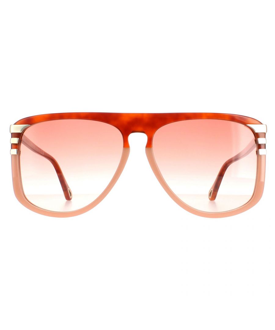 Chloe Aviator Womens Shiny Blonde Havana  Orange Gradient  CH0104S  Sunglasses are a modern aviator style crafted from lightweight acetate. The Chloe logo is engraved into the slender temples for brand recognition.
