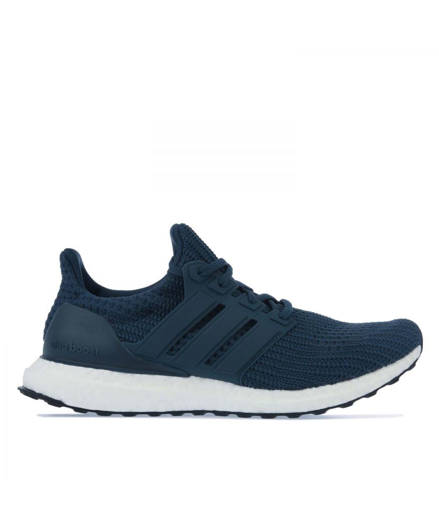 Mens adidas Ultraboost 4.0 DNA Running Shoes in navy- white.- adidas PRIMEKNIT textile upper.- Lace up fastening. - Regular fit.- Supportive  energy-returning feel.- Fitcounter moulded heel counter.- BOOST midsole. - Textile upper  Textile lining  Stretchweb rubber sole.- Ref.: H05246
