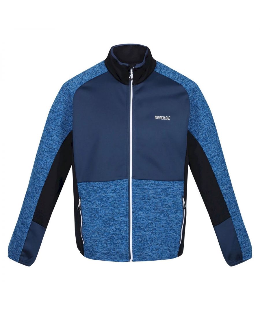 Material: 85% Polyester, 13% Viscose, 2% Elastane. Fabric: Extol Stretch, Fleece. 265gsm. Design: Colour Block, Ergonomic, Logo, Marl. Sleeve-Type: Long-Sleeved. Neckline: Standing Collar, Stretch Binding. Cuff: Stretch Binding. Pockets: 2 Zip Pockets. Fastening: Full Zip. Hem: Stretch Binding. Sustainability: Made from Recycled Materials.