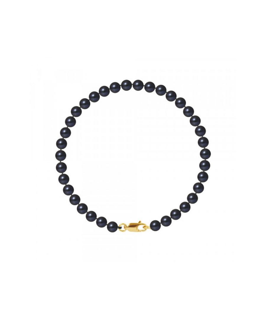 Blue Pearls Womens 5-6 mm Black Freshwater Pearl Women Bracelet and 750/1000 Yellow Gold Clasp - Multicolour - One Size