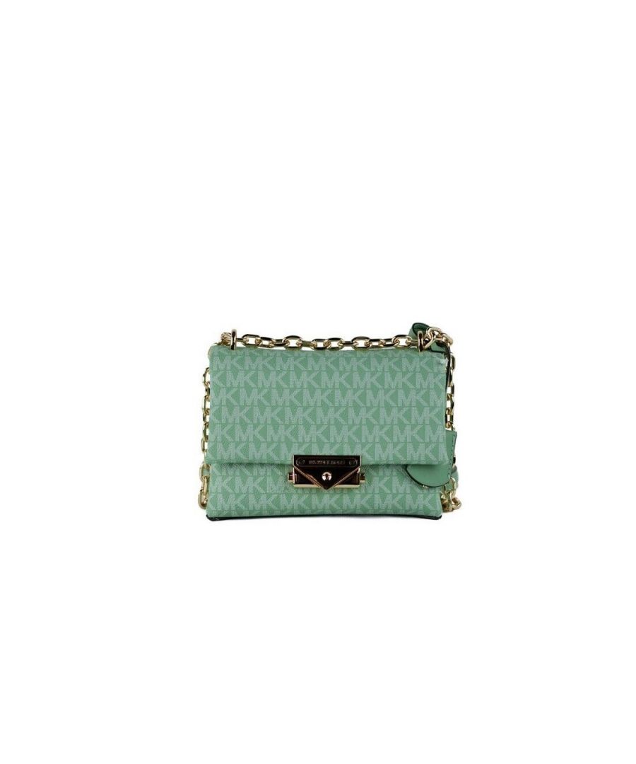 Style: Cece Small Convertible Flap Crossbody Shoulder Bag (Sea Green Multi)\nMaterial: Signature PVC and Smooth Leather\nFeatures: Adjustable Chain/Leather Strap (Crossbody or Shoulder Wear), Outer Slip Pocket, Push Lock Flap Closure, 2 Main Inner Compartments, 3 Inner Card Slots\nMeasures: 18.41 cm W x 12.7 cm H x 9.52 cm D