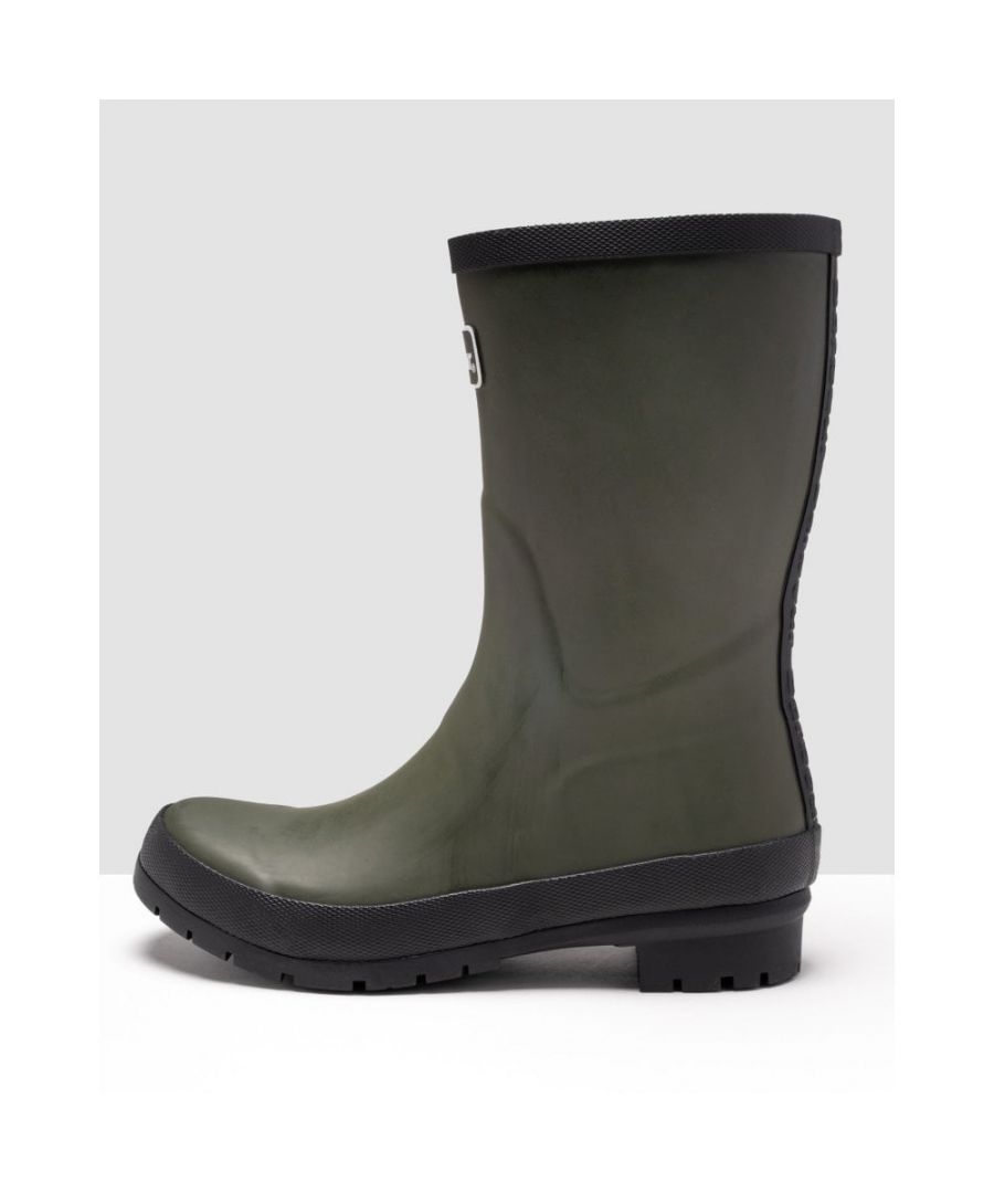 A new option for the rainy days, these mid-cut wellies are versatile enough for any outdoor activity. Made from durable rubber set atop a custom Barbour outsole with a tartan-pattern tread, the boots are finished with a Barbour branded back strip.\n\n55% rubber 45% other materials\n75% polyester 25% cotton lining\nHeavy duty branded outsole\nBranded back strip\nBarbour logo to front\nWipe clean with a damp cloth\nWe recommend using a silicone-based spray to protect and nourish the rubber\nDo not store in direct sunlight; do not dry near direct heat sources such as fireplaces or radiators