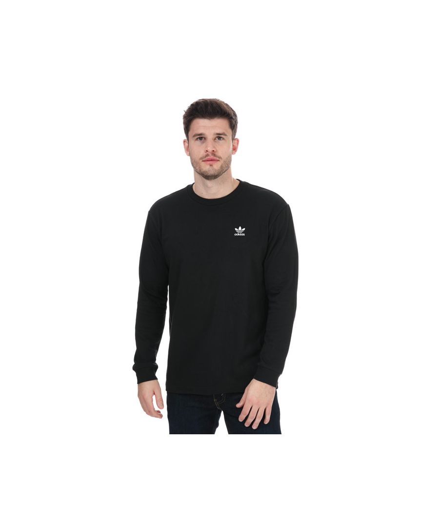 Mens adidas Originals Back + Front Print Trefoil LS T- Shirt in black- white.- Ribbed crewneck.- Long sleeve.- Ribbed cuffs.- The iconic Trefoil on the front and back.- Regular fit.- Main Material: 100% Cotton. Rib Part: 100% Cotton. Machine washable. - Ref: GE0859