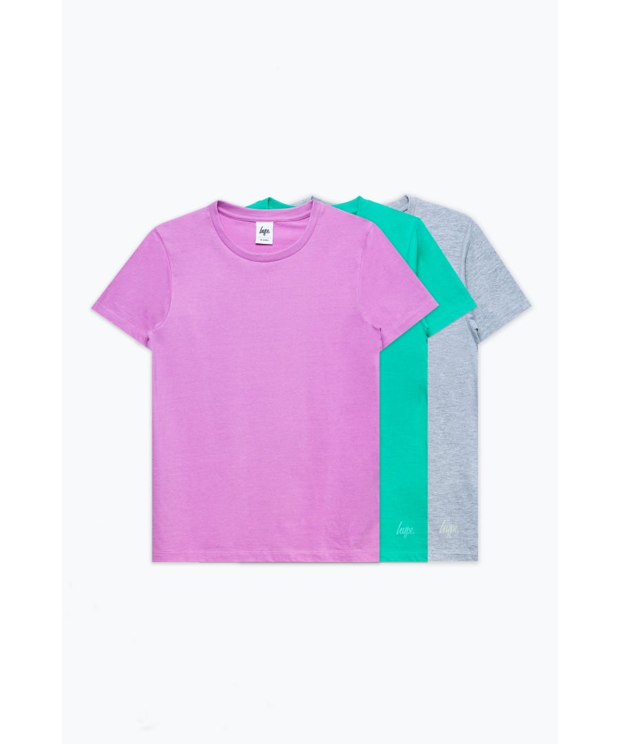 Junior Girls Hype Mini 3 Pack T-Shirts in pink.- Crew neck. - Round collar.- Short sleeves.- Soft-touch fabric.- Straight hem.- Regular fit.- 65% Cotton  35% Polyester. Machine washable.- Ref: GA004J