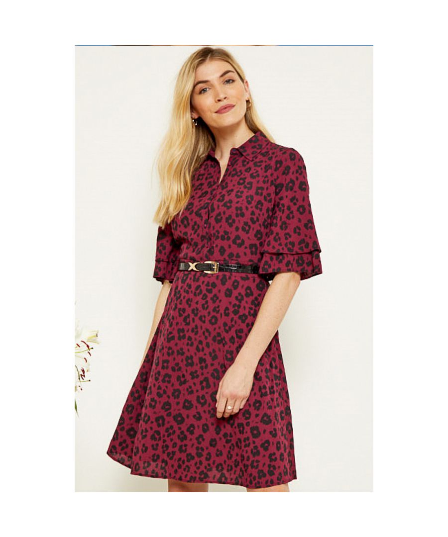 REASONS TO BUY: \n\nThere’s always space for another shirt dress\nClassic style, statement print\nDouble ruffle sleeves, covered buttons – luxe finishing touches\nIt’s a work-to-weekend winner\nAdd a belt to show off your waist\nWear it with knee-high boots or comfy loafers