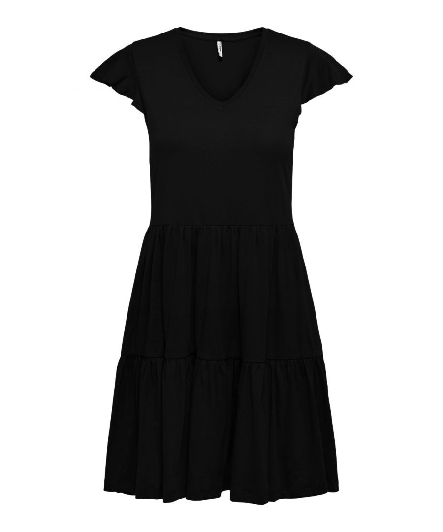 only womenss may cap sleeve frill dress in black cotton - size large